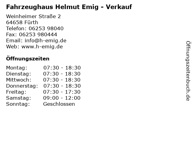 Fahrzeughaus Helmut Emig - Verkauf in Fürth: Adresse und Öffnungszeiten