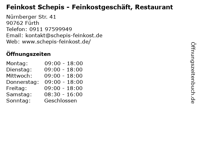 Feinkost Schepis in Fürth: Adresse und Öffnungszeiten