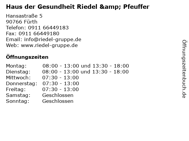 Haus der Gesundheit Riedel & Pfeuffer in Fürth: Adresse und Öffnungszeiten