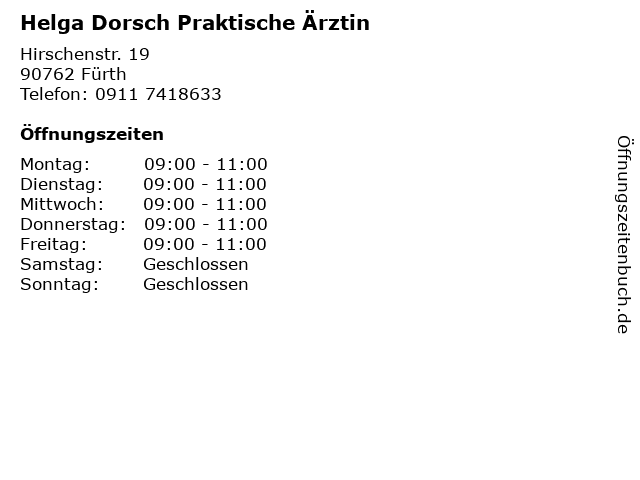 Helga Dorsch Praktische Ärztin in Fürth: Adresse und Öffnungszeiten