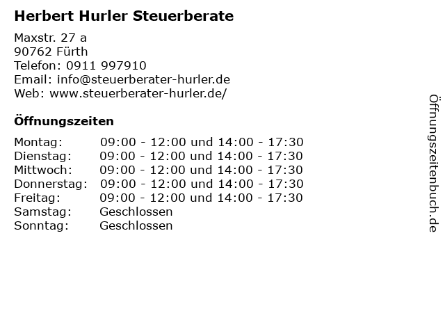 Herbert Hurler Steuerberater in Fürth: Adresse und Öffnungszeiten