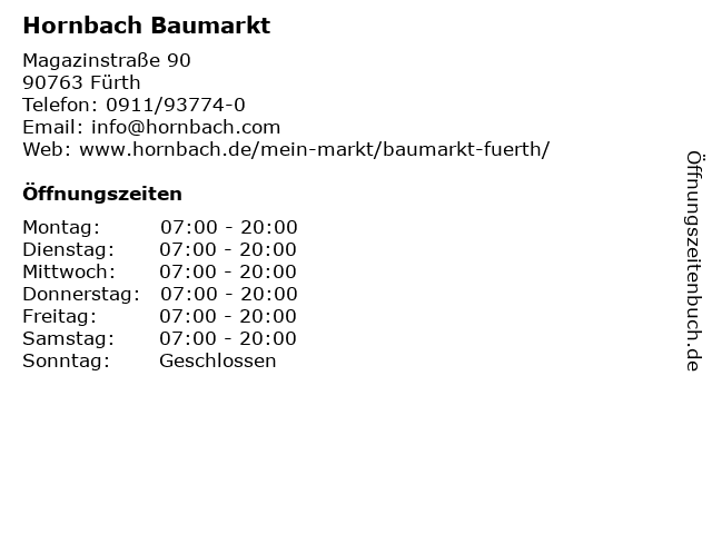 Hornbach Baumarkt in Fürth: Adresse und Öffnungszeiten