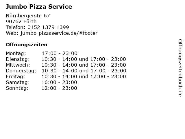 Jumbo Pizza Service in Fürth: Adresse und Öffnungszeiten