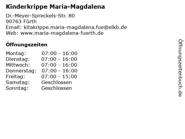 Kinderkrippe Maria-Magdalena in Fürth: Adresse und Öffnungszeiten
