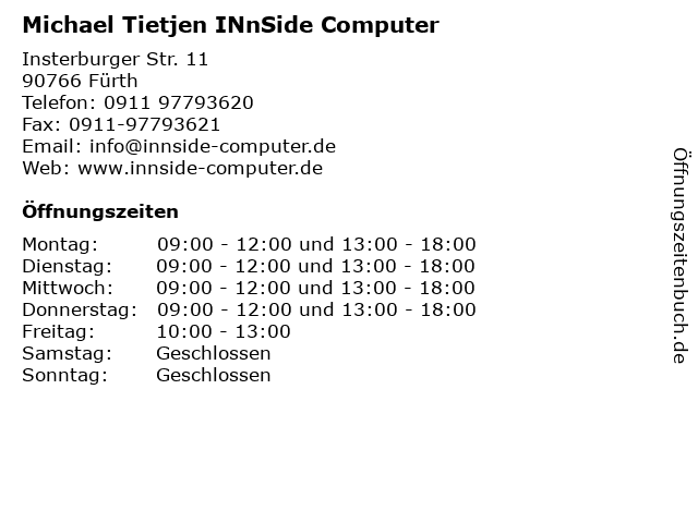 Michael Tietjen INnSide Computer in Fürth: Adresse und Öffnungszeiten