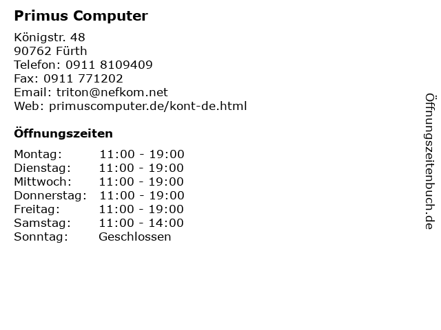 Primus Computer in Fürth: Adresse und Öffnungszeiten