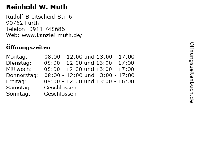 Reinhold W. Muth in Fürth: Adresse und Öffnungszeiten