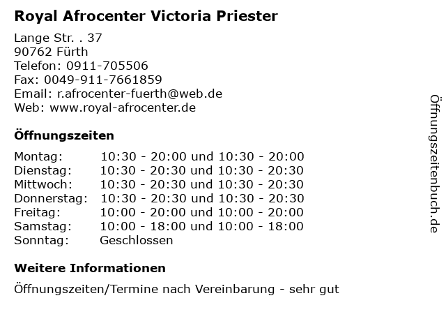 Royal Afrocenter Victoria Priester in Fürth: Adresse und Öffnungszeiten