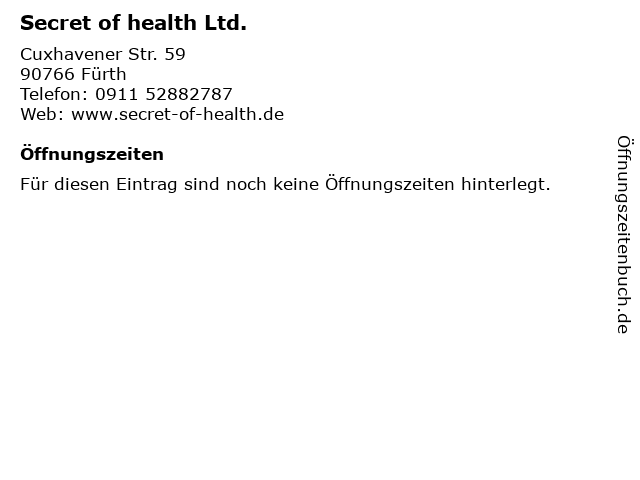 Secret of health Ltd. in Fürth: Adresse und Öffnungszeiten
