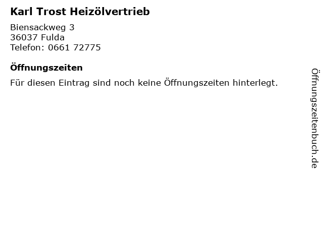 ᐅ Offnungszeiten Karl Trost Heizolvertrieb Biensackweg 3 In Fulda