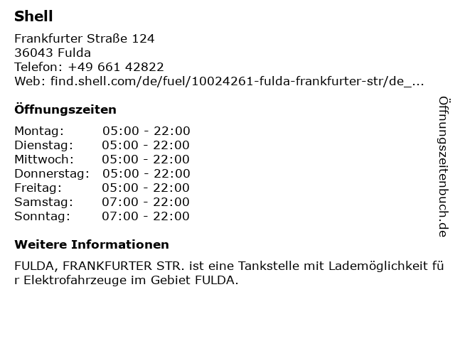 ᐅ Offnungszeiten Shell Station Frankfurter Strasse 124 In Fulda