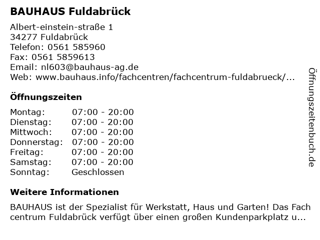 Bauhaus Kassel Fuldabrück öffnungszeiten
