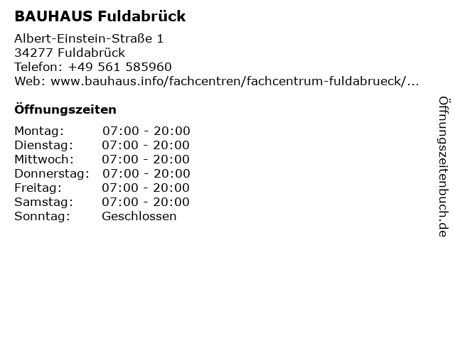 Bauhaus Kassel Fuldabrück öffnungszeiten