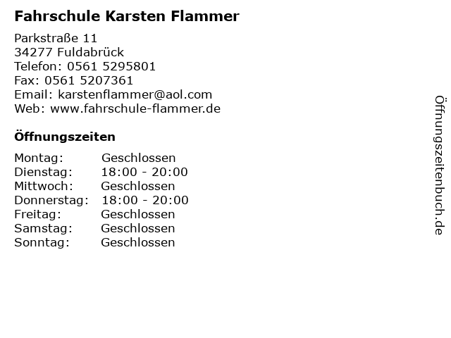 Fahrschule Karsten Flammer in Fuldabrück: Adresse und Öffnungszeiten