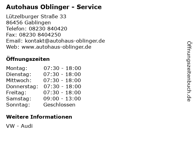 Autohaus Oblinger - Service in Gablingen: Adresse und Öffnungszeiten