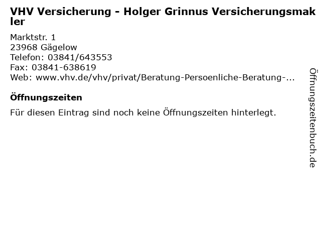 VHV Versicherung - Holger Grinnus Versicherungsmakler in Gägelow: Adresse und Öffnungszeiten