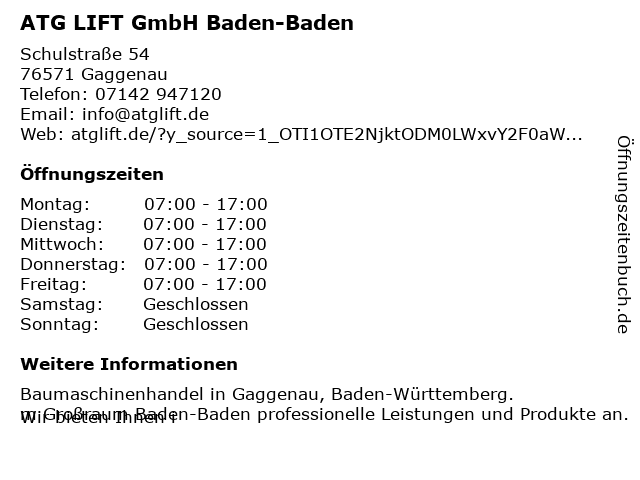 ATG LIFT GmbH Baden-Baden in Gaggenau: Adresse und Öffnungszeiten