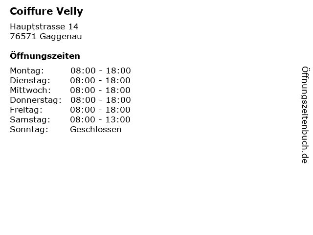 Coiffure Velly in Gaggenau: Adresse und Öffnungszeiten