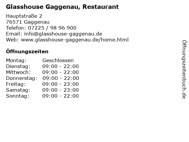 Glasshouse Gaggenau, Restaurant in Gaggenau: Adresse und Öffnungszeiten