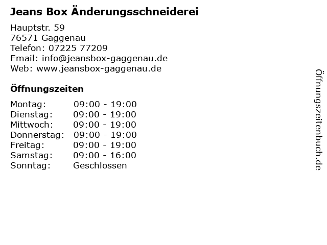 Jeans Box Änderungsschneiderei in Gaggenau: Adresse und Öffnungszeiten