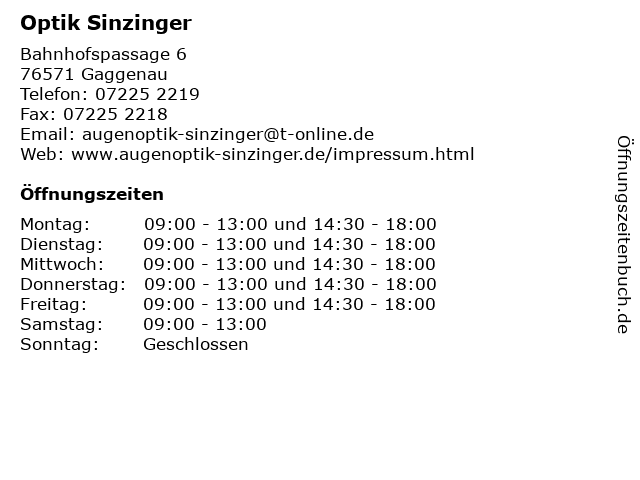 Optik Sinzinger in Gaggenau: Adresse und Öffnungszeiten