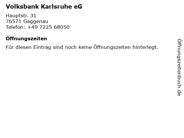 Volksbank Karlsruhe eG in Gaggenau: Adresse und Öffnungszeiten