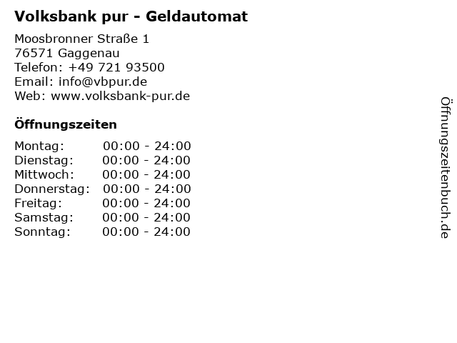 Volksbank pur - Geldautomat in Gaggenau: Adresse und Öffnungszeiten