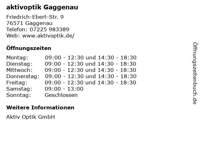 aktivoptik Gaggenau in Gaggenau: Adresse und Öffnungszeiten