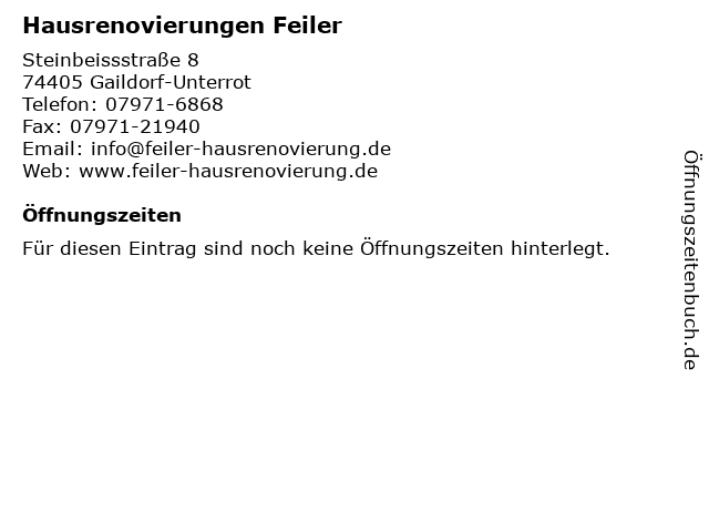 Hausrenovierungen Feiler in Gaildorf-Unterrot: Adresse und Öffnungszeiten