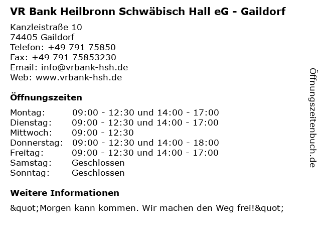 ᐅ Offnungszeiten Vr Bank Schwabisch Hall Crailsheim Eg