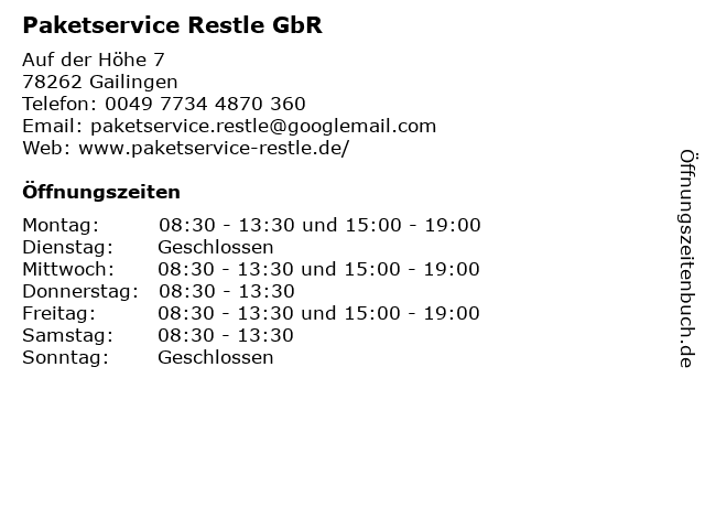 Paketservice Restle GbR in Gailingen: Adresse und Öffnungszeiten