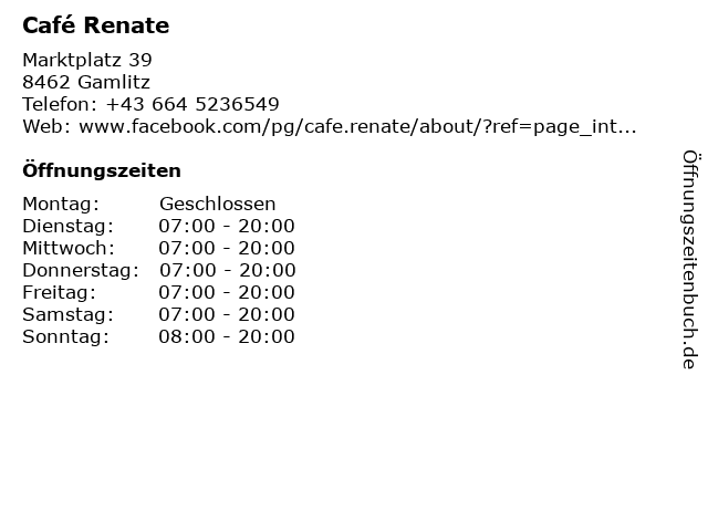 Café Renate in Gamlitz: Adresse und Öffnungszeiten