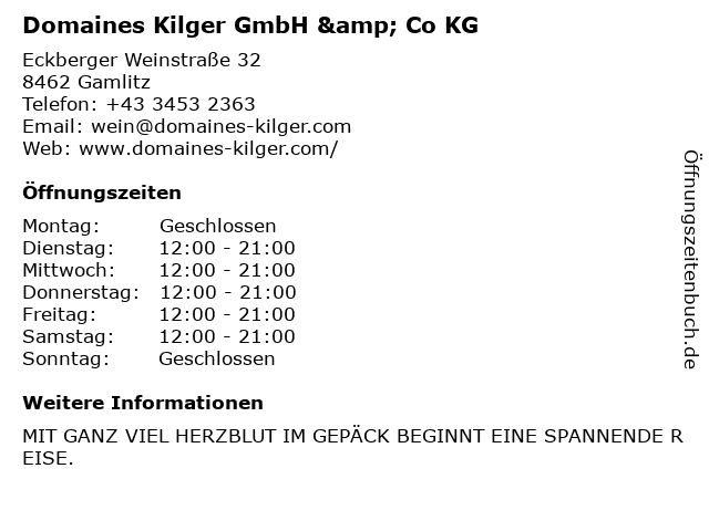 Domaines Kilger GmbH & Co KG in Gamlitz: Adresse und Öffnungszeiten