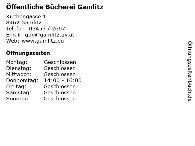 Öffentliche Bücherei Gamlitz in Gamlitz: Adresse und Öffnungszeiten