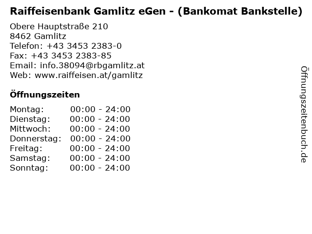 Raiffeisenbank Gamlitz eGen - (Bankomat Bankstelle) in Gamlitz: Adresse und Öffnungszeiten