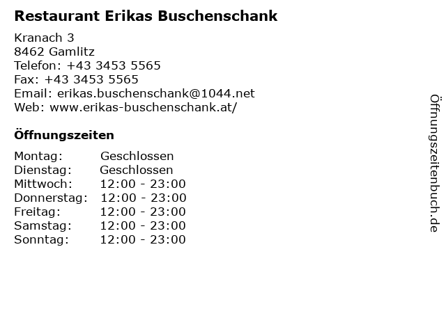 Restaurant Erikas Buschenschank in Gamlitz: Adresse und Öffnungszeiten
