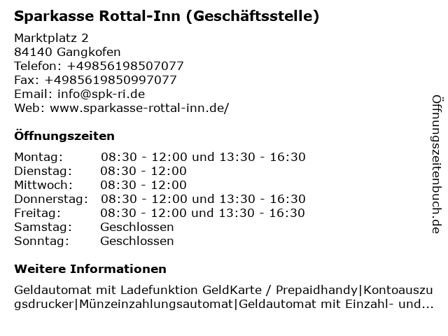 ᐅ Offnungszeiten Sparkasse Rottal Inn Geschaftsstelle