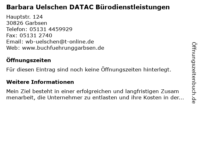 Barbara Uelschen DATAC Bürodienstleistungen in Garbsen: Adresse und Öffnungszeiten