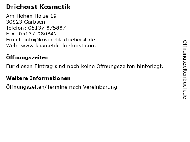Driehorst Kosmetik in Garbsen: Adresse und Öffnungszeiten
