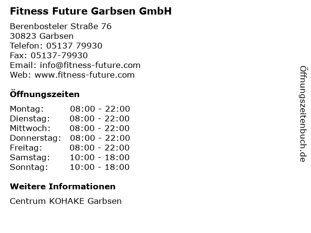 Fitness Future Garbsen GmbH in Garbsen: Adresse und Öffnungszeiten