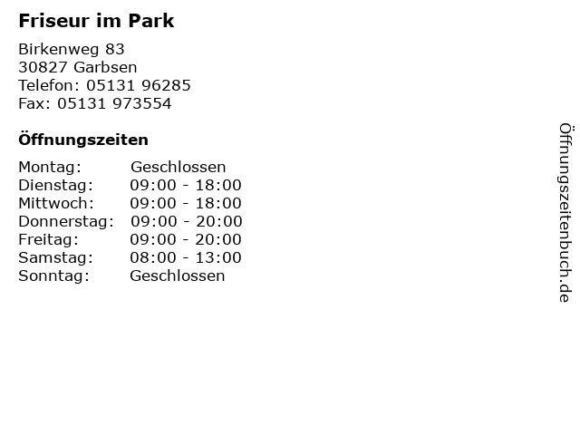Friseur im Park in Garbsen: Adresse und Öffnungszeiten