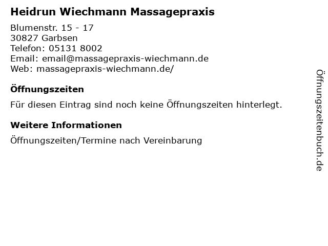Heidrun Wiechmann Massagepraxis in Garbsen: Adresse und Öffnungszeiten