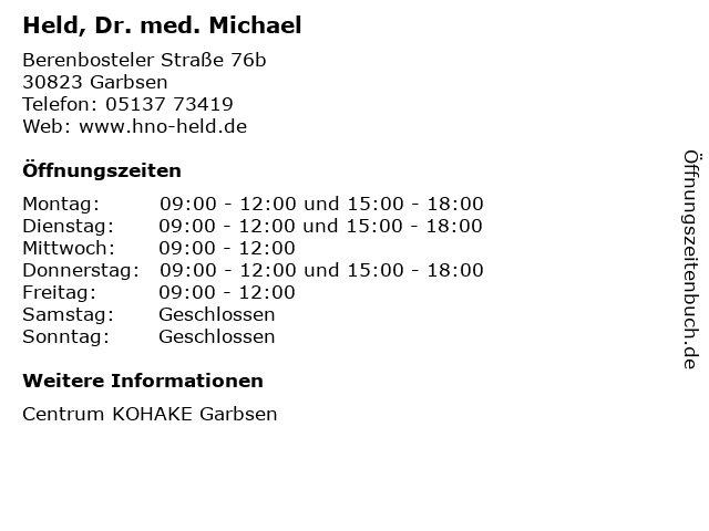 Held, Dr. med. Michael in Garbsen: Adresse und Öffnungszeiten
