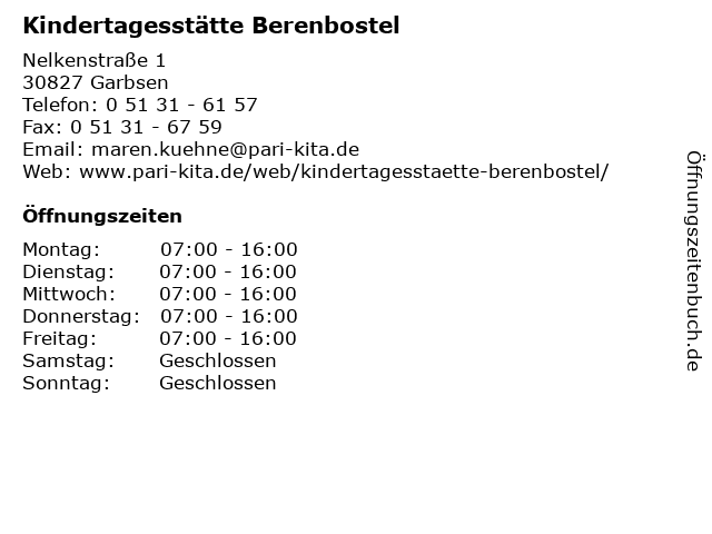 Kindertagesstätte Berenbostel in Garbsen: Adresse und Öffnungszeiten