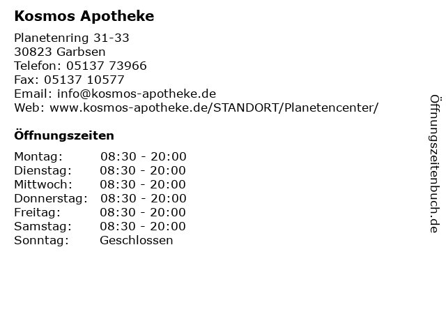 Kosmos Apotheke in Garbsen: Adresse und Öffnungszeiten