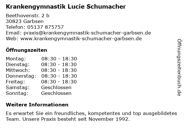 Krankengymnastik Lucie Schumacher in Garbsen: Adresse und Öffnungszeiten