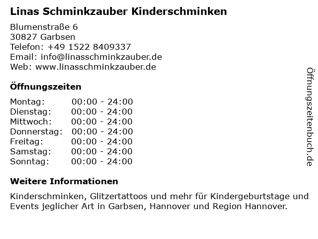 Linas Schminkzauber Kinderschminken in Garbsen: Adresse und Öffnungszeiten