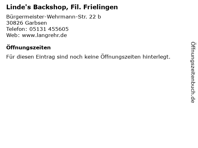 Linde's Backshop, Fil. Frielingen in Garbsen: Adresse und Öffnungszeiten