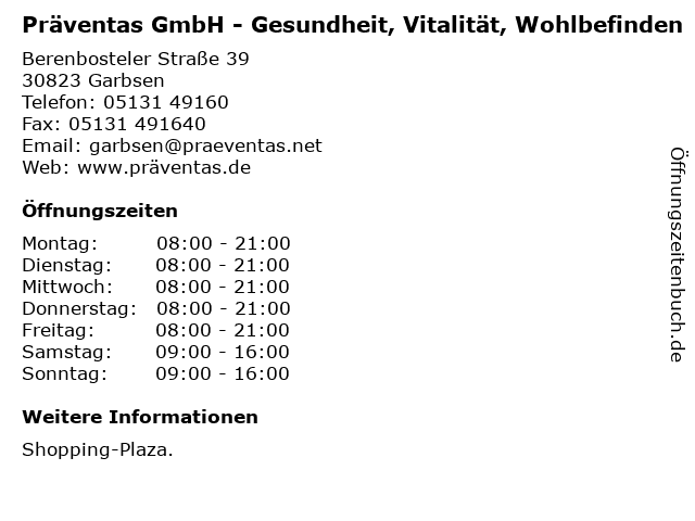 PRÄVENTAS III GmbH in Garbsen: Adresse und Öffnungszeiten