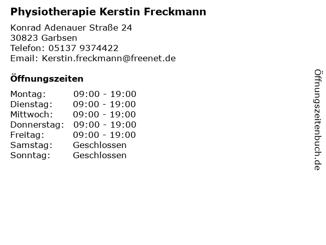 Physiotherapie Kerstin Freckmann in Garbsen: Adresse und Öffnungszeiten